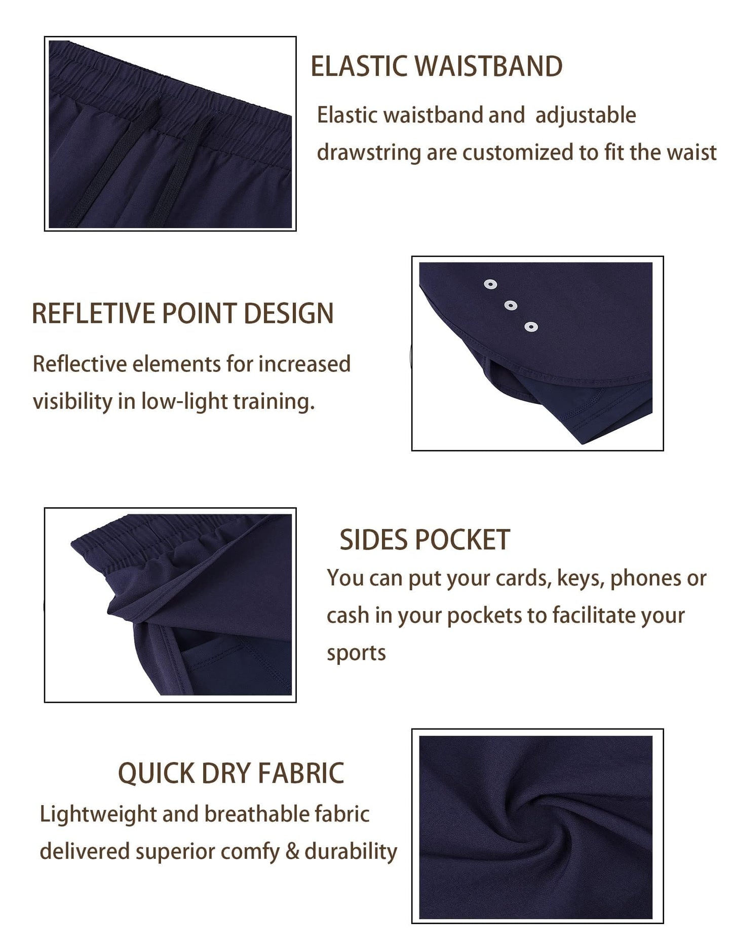 KOJOOIN Athletic Shorts for Women Quick Dry, High Waisted Womens 2 in 1 Running Shorts Lightweight Workout Gym Shorts Women with Pocket Dark Blue