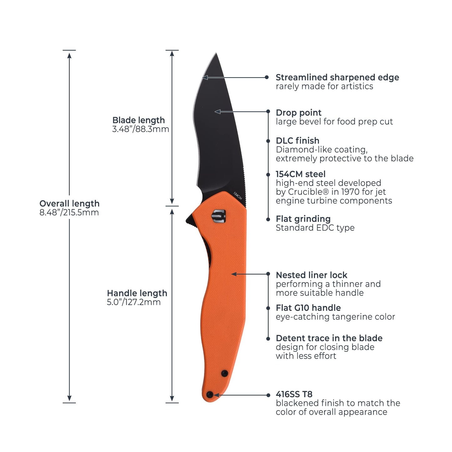 SHIELDON Viper Pocket Knife Black DLC Finish 154CM Steel Blade G10 Handle Nested Liner Lock Folding Knife Qualified for Outdoor Usage (Black Blade)