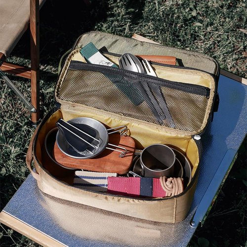 MiOYOOW Camp Utensil Organizer Bag, Portable Camping Cookware Storage Pouch Waterproof Grill Carry Bag with Hanging Loop for Camping Hiking Barbecue