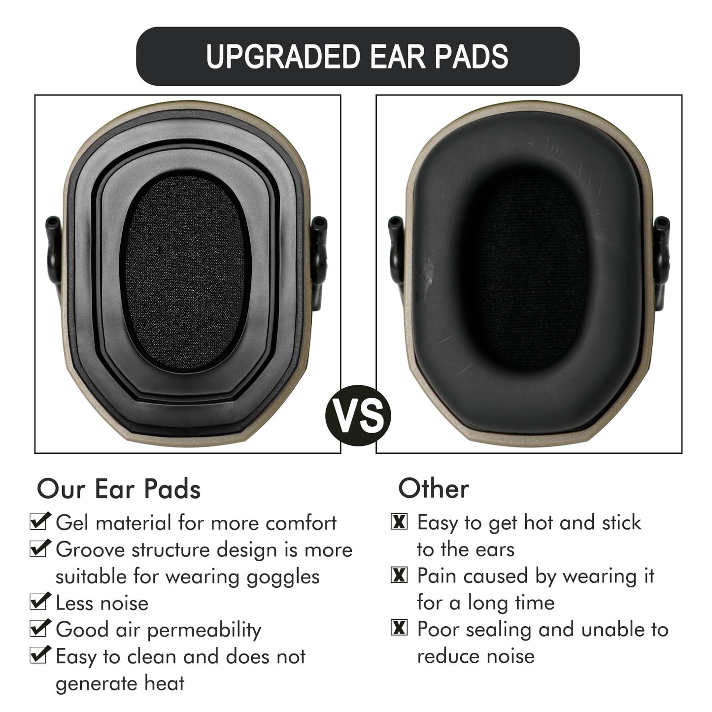 Gel Ear Pads for Walker's Razor Earmuffs, Comfortable and Soft Replacement Gel Ear Cups with Silicone Material and Memory Foam