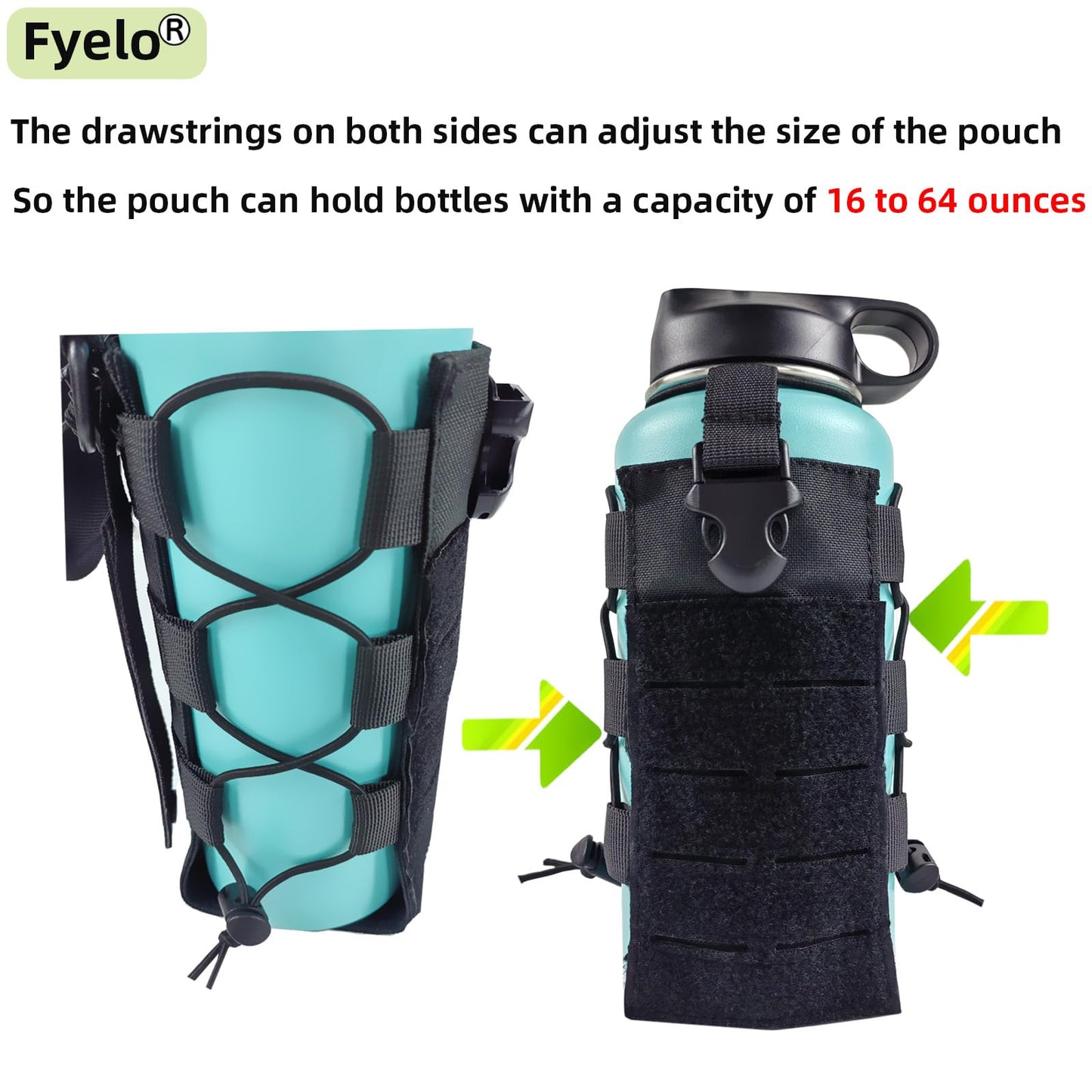 Fyelo Molle Water Bottle Holder Tactical Pouches 32 40 64 oz Multi Use for Outdoor Sports/Backpack/Vest/Belt/Bike, 3 Color (Black, Brown, Green)