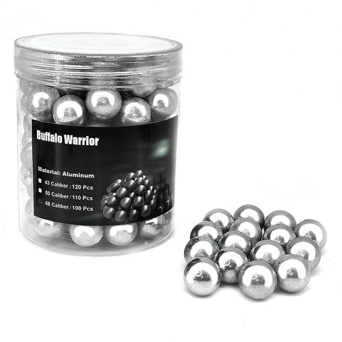 Buffalo Warrior 100 Pcs 7.3g Tough Aluminum Ammo Non-Lethal Solid Paintball 68 Caliber self-Defense Ball Kinetic Energy Projectile Home Defense and Target Practice, Suitable for Byrna SD, HD and LE