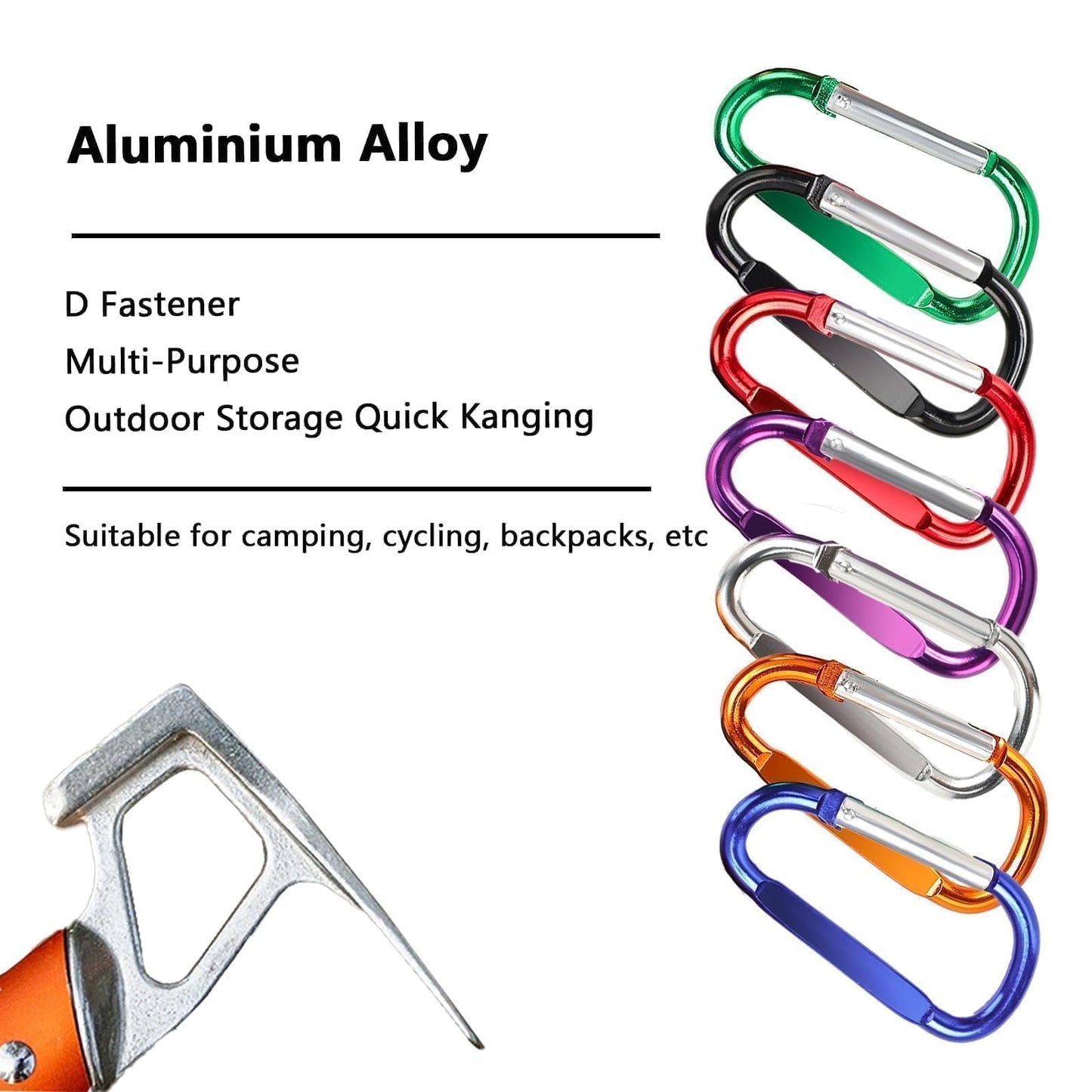 Foweroty Carabiner Clip, 3" Aluminum Clips D Ring Shape Carabiner, Key Chain with Key Ring Keychain Hook (A2-Silver)