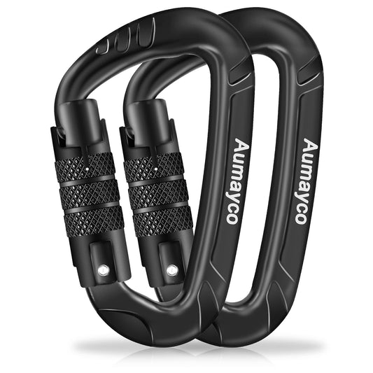 AUMAYCO Auto-Locking Carabiner Clips Black 2PC of 12KN (2697 lbs), Lightweight and Heavy Duty Carabiners for Outdoor, Hiking, Hammock, Swing, Gym, Keychains, Dog Leash and More