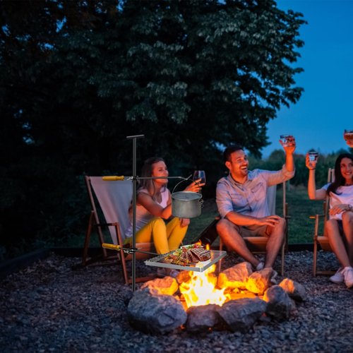 WTVIDAS Campfire Grill Grate Portable Fire Pit Grill with Steel Grate Campfire Cooking Equipment for Open Fire BBQ Camping