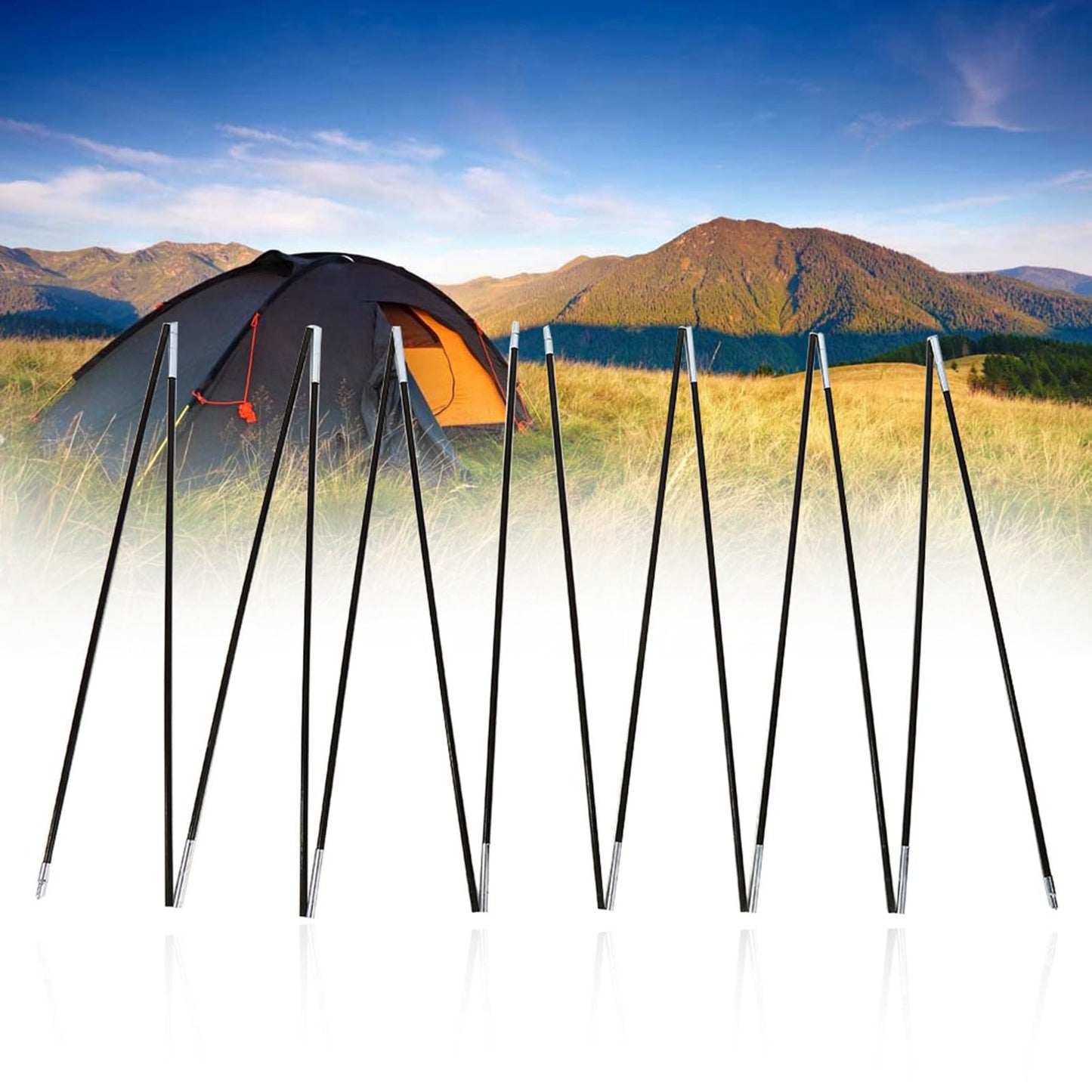 Glomora 2 Pcs Fiberglass Tent Pole,Outdoor Camping Double Tent Pole Support Frames Kit,Tent Replacement Support Frames for Outdoor Camping Hiking Fishing Backpacking