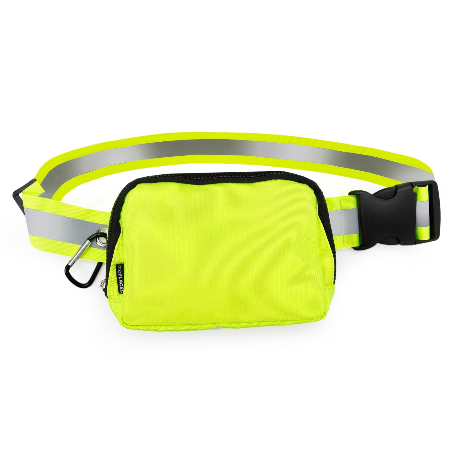 GLOPLACES Reflective Belt Bag Night Sash for Night Safety - High Visibility Hip Bag Waist Pack with Large Storage Pouch - Adjustable Night Fanny Pack for Dog Walking, Hiking, Biking
