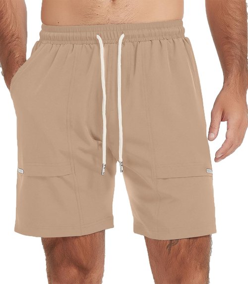 Msmsse Men's Running Hiking Shorts Relaxed Fit Quick-Dry Athletic Sports Outdoor Shorts with Multi Pockets Khaki US 30-32