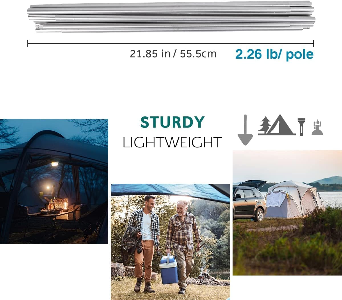 Aluminum Tent Poles Replacement, Fits Both Female and Male Ends, Lightweight Tent Pole Repair Kit, 7001 Aluminum Alloy T6 Heated