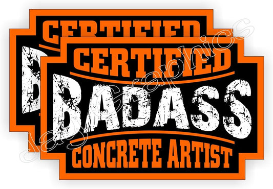(2) Badass CONCRETE ARTIST Hard Hat Stickers | Motorcycle Helmet Decals | Bad Ass Mason Cement Drivit Art Labels Badges