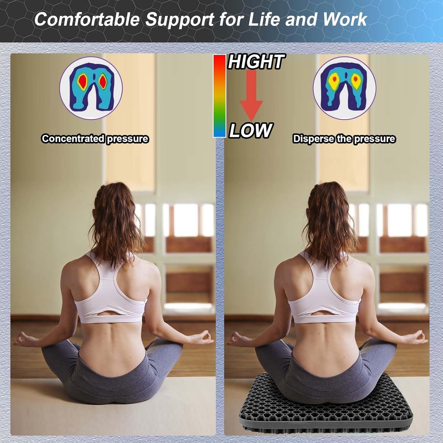 Thicken 19.7in Seat Cushion, Gel Seat Cushion for Long Sitting–Office Chair, Wheelchair, Car Pad, Large Cooling Support Pad for Back Pain, Sciatica, Tailbone Pain Relief