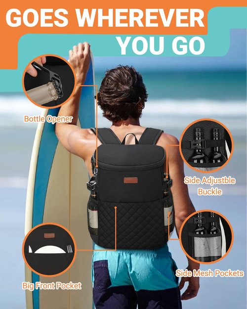 Soft Cooler Backpack 30 Cans/45 Cans, Backpack Coolers Insulated Leak Proof Thermal Lunch Backpack for Men Work Small Cooler Bag Beach Travel Picnic Drink Beverage Beer(30 Cans, Black)