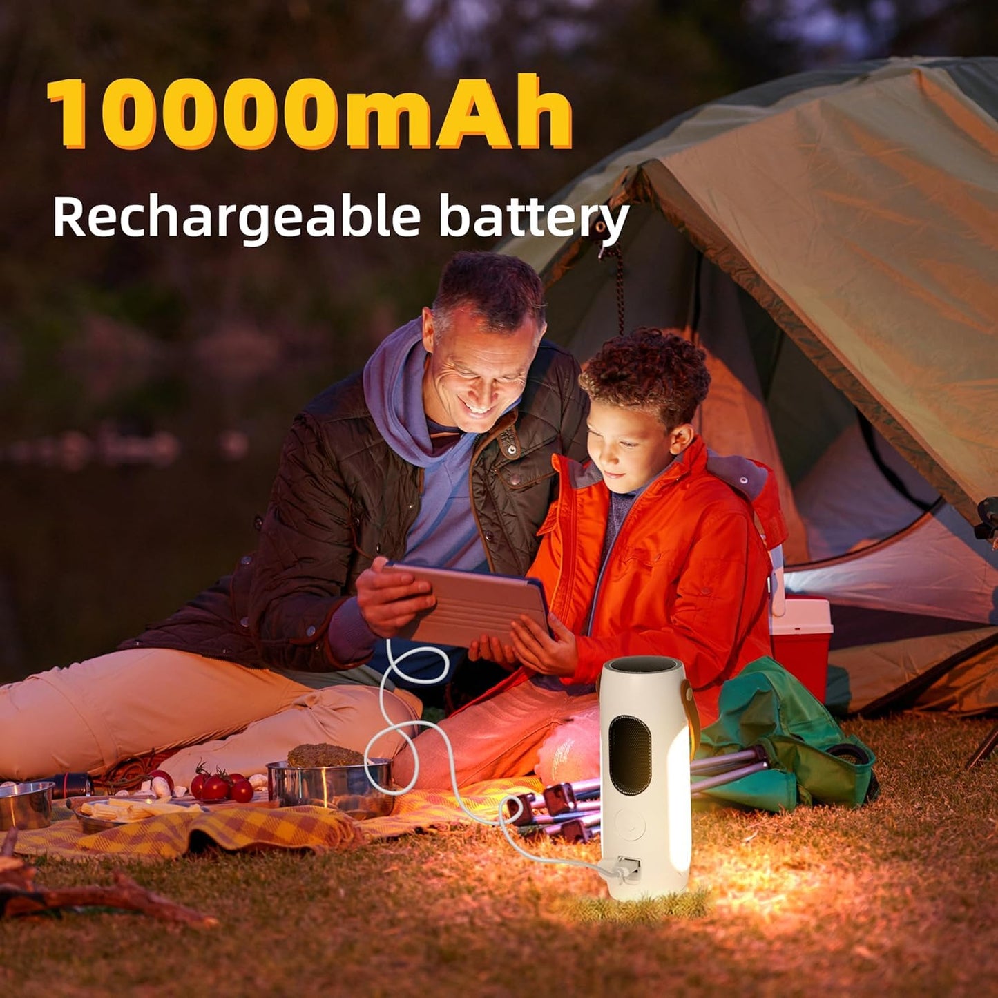 Foldable Camping Light Rechargeable Lantern with 2 Bluetooth Speakers,10000mAh Power Bank,Portable Flashlight with Removable Hook,IP54 Waterproof,1000LM,5 Modes for Camping, Hiking, Fishing,Emergency