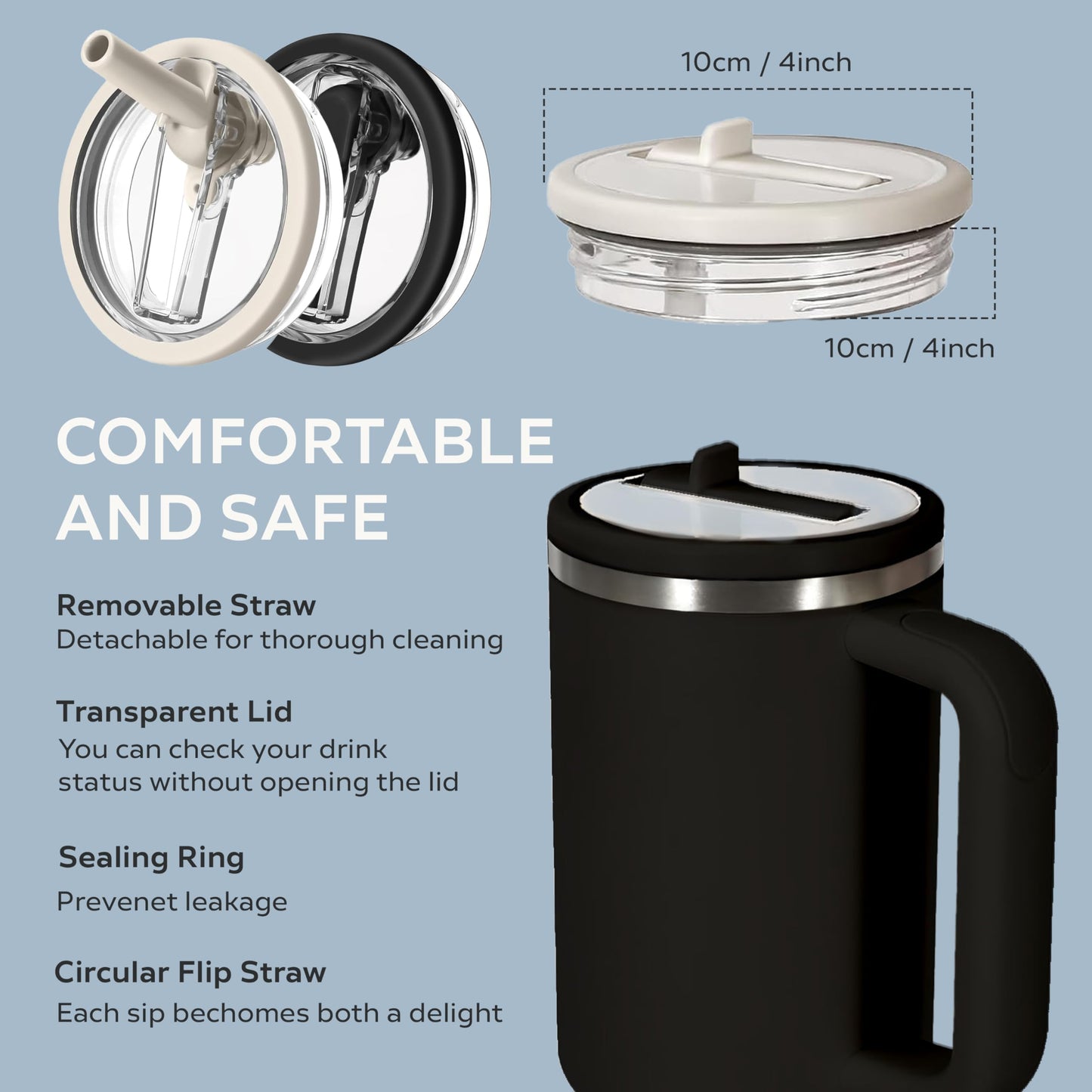 2 Pcs Stanley Lid Replacement 40 Oz,Flip Straw Reusable Stanley Cup Lids Spill Proof 40oz, H2.0 Quencher Protour Tumbler, Spill Proof Cover, Spill-Proof Design, Quencher Cup Accessories