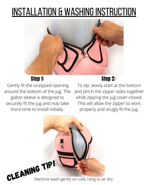 Rising Warrior Gallon Jug Sleeve | Insulated Neoprene Cover with Pockets |1 Gallon Water Jug Gym Gear Sleeve Fits Standard Gallon Jug | Gallon Water Bottle Holder w YKK Zipper (Powerful Pink)