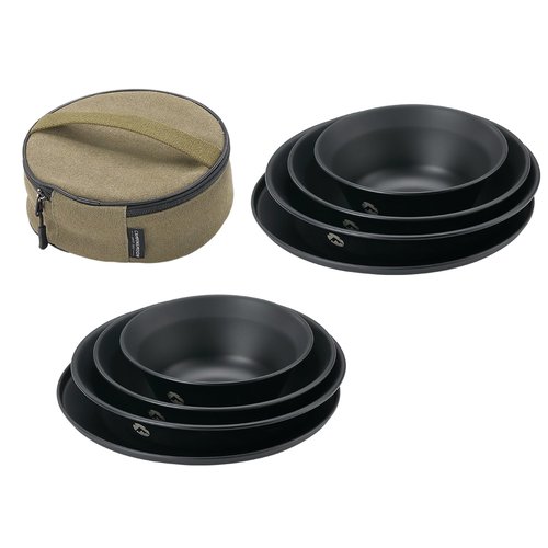 CAMPINGMOON 8pcs Camping Mess Kit Φ4.7"~Φ7" Bowls Plates Black BKS395-2S