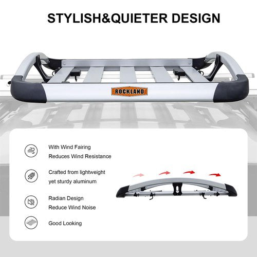 Rockland Anti-Rust Aluminum Roof Basket 200 lbs. Capacity, 49" x 38" x 5", Lightweight and Durable, Universal Rooftop Cargo Carrier