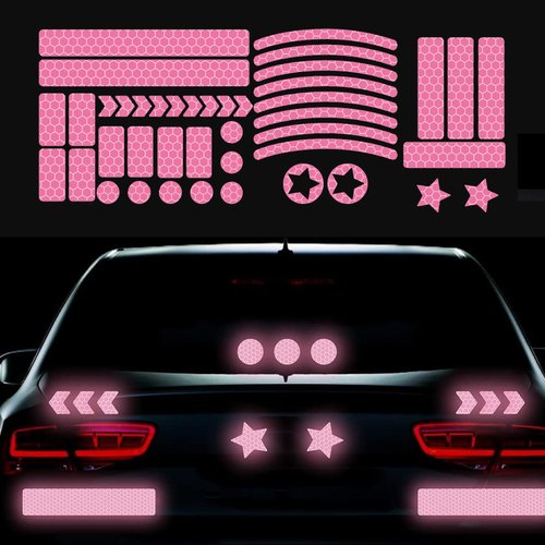 Nouiroy 42Pcs Reflective Rim Tape Bicycle Stickers Pink Car Decals Rims for Cars,Bike,Skateboard, Motorcycle Nighty Safety Warning Sticker (Pink)