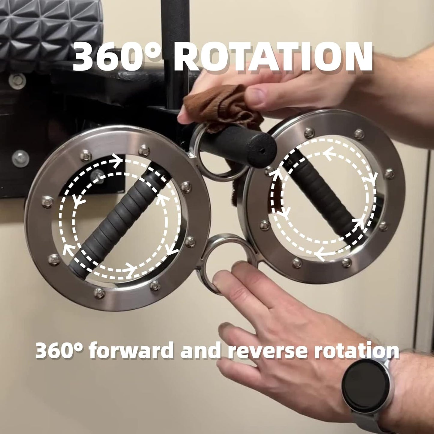 FIITY 8/12 Pounds Multifunctional Hand and Forearm Trainer - Spinning Burn Muscle Training - 360 Degree Rotating Grips – Sliver/Black