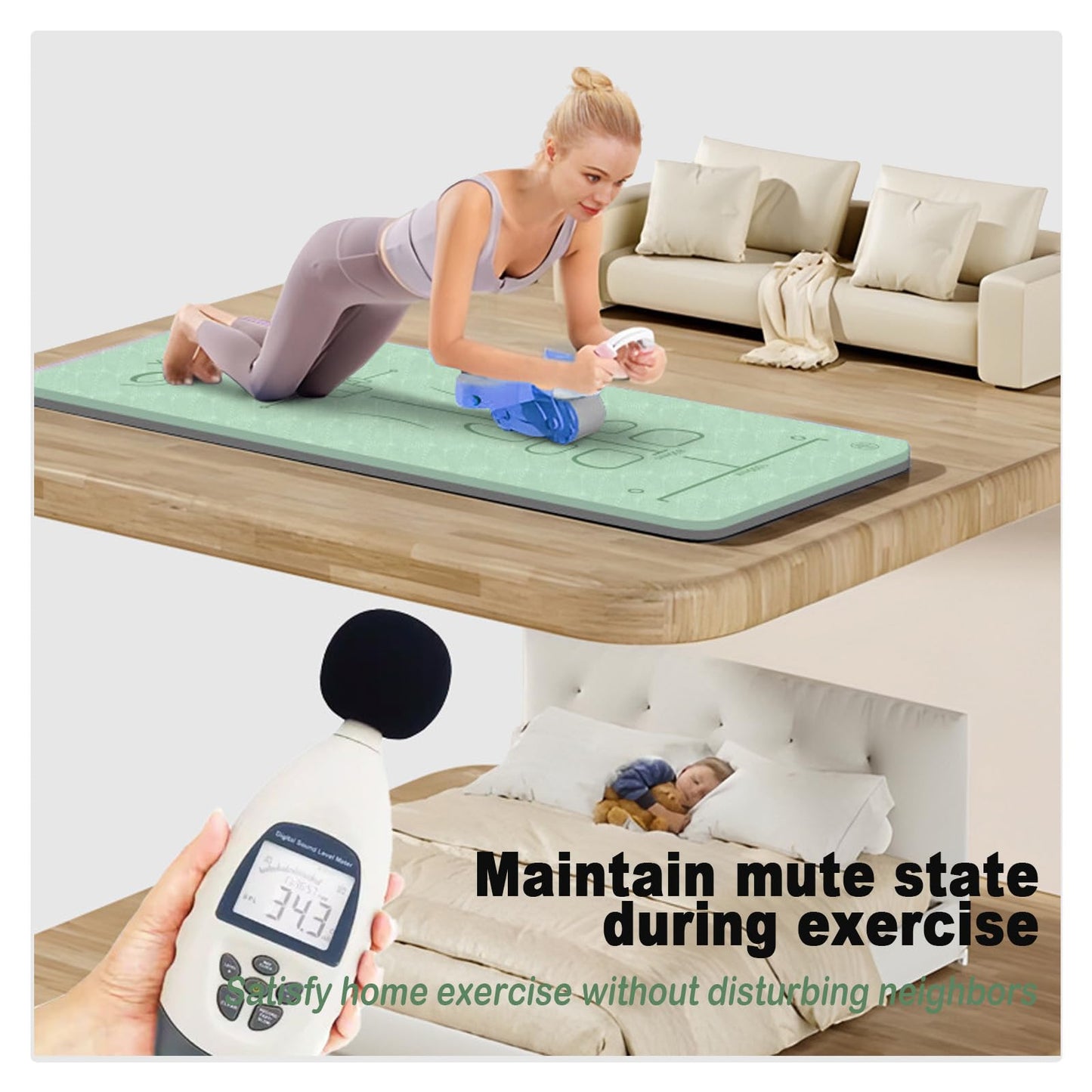 Exercise Equipment Mat for Ab Roller Wheel,Non-Slip Exercise M at 8mm,Long Sound Insulation Knee M at For Abdominal Yoga Floor Workouts-Green