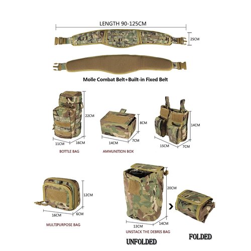 BOMTURN Tactical Battle Belt Military Molle War Duty Belt Law Enforcement for Police Army 7 in 1 Set
