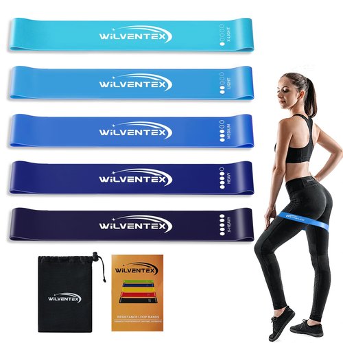 WILVENTEX Resistance Bands, Natural Latex Band Loop Set, 5 Different Resistance Levels [10LBS-115LBS] for Workout, Gym, Stretching, Yoga, Home Fitness, Training, Exercise, Physical Therapy