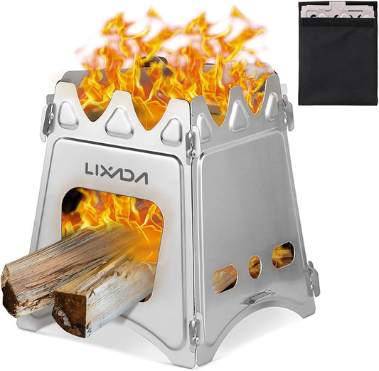 Portable Stainless Steel Camping Wood Stove - Lightweight Folding Backpacking Stove for Outdoor Cooking, Hiking, BBQ