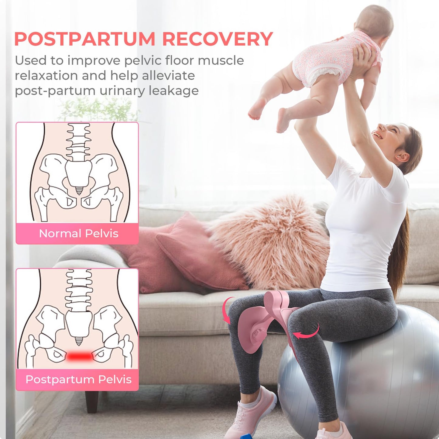 homimanor 26lb Thigh Trainer Thigh Exerciser, Hip & Inner Thigh Exercise Equipment, Pelvic Floor Muscle Trainer with Figure 8 Resistance Band for Arm Leg, Kegel Exercise Products for Women, Pink