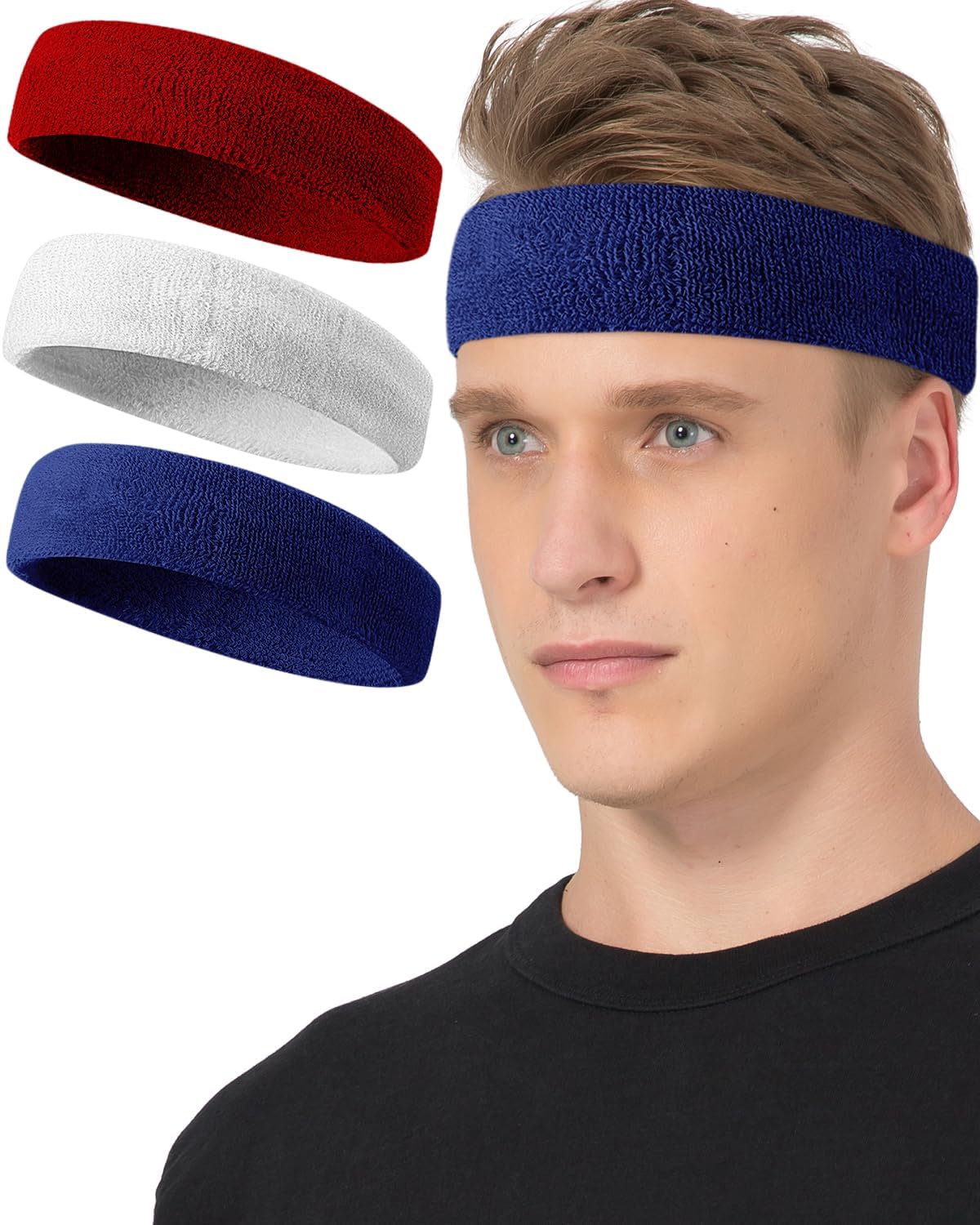 Tanluhu Sweatbands Sport Headbands for Working Out, Execise, Tennis, Basketball, Running - Terry Cloth Athletic Sweat Cotton Headband Outdoor for Men & Women
