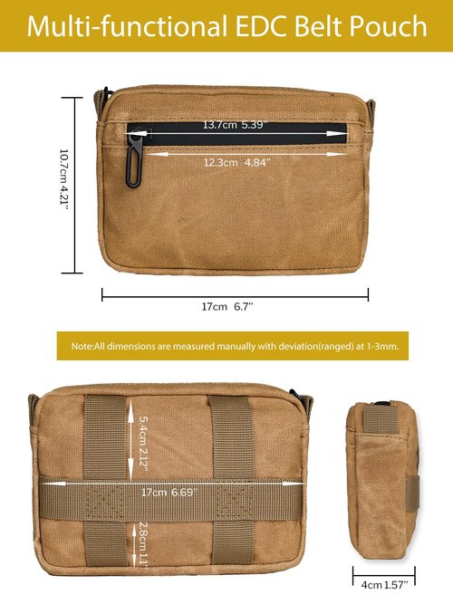 Sayram EDC Belt Organizer, Waxed Canvas Waist Pack with Zipper, Anti-Theft Pickpocket Pouch for Men, Oil Wax Brown