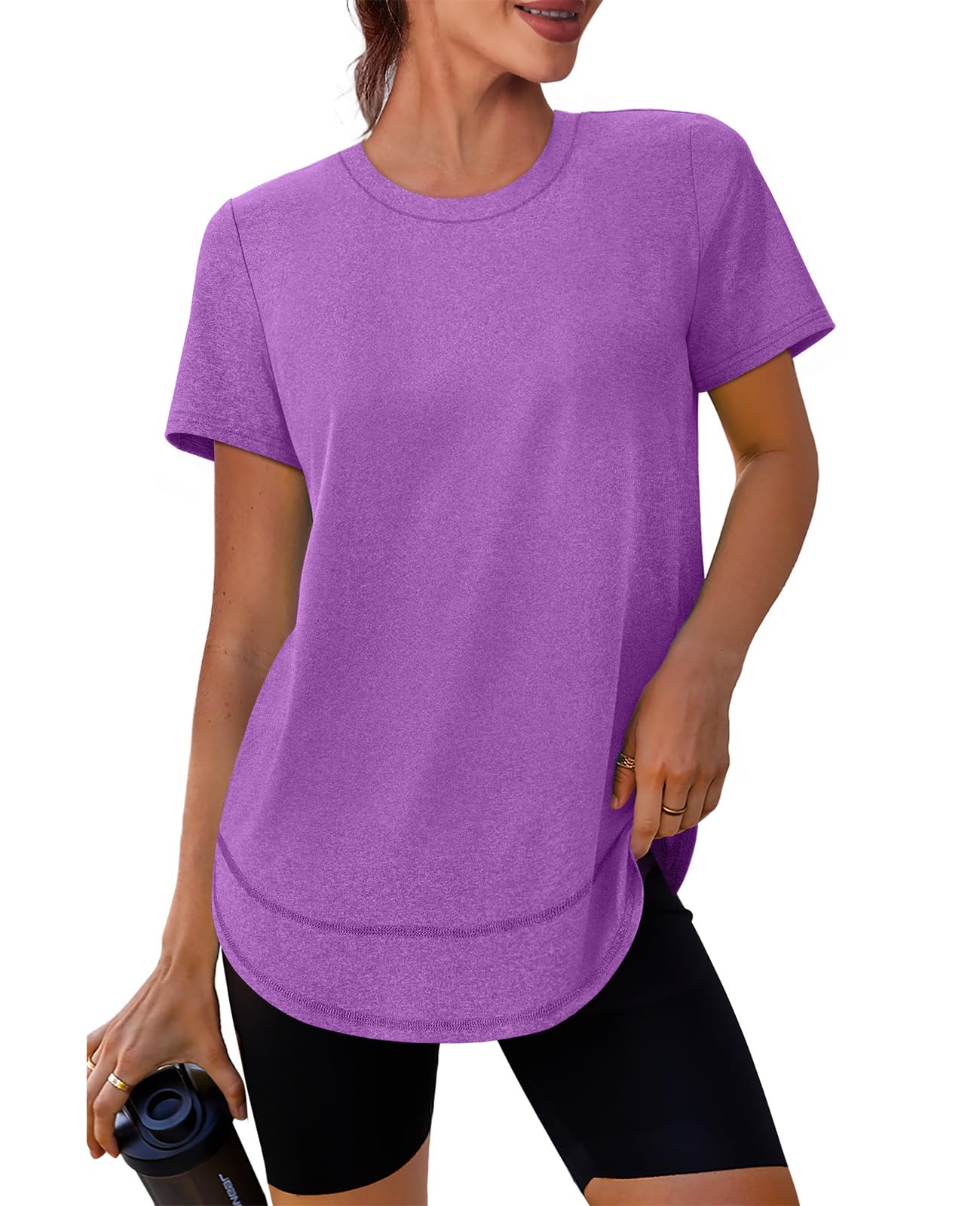 Oversized Tshirts for Women Dry Fit Plus Size Spring Clothes Summer Athletic Tops Workout Shirts Crewneck Blue 3XL