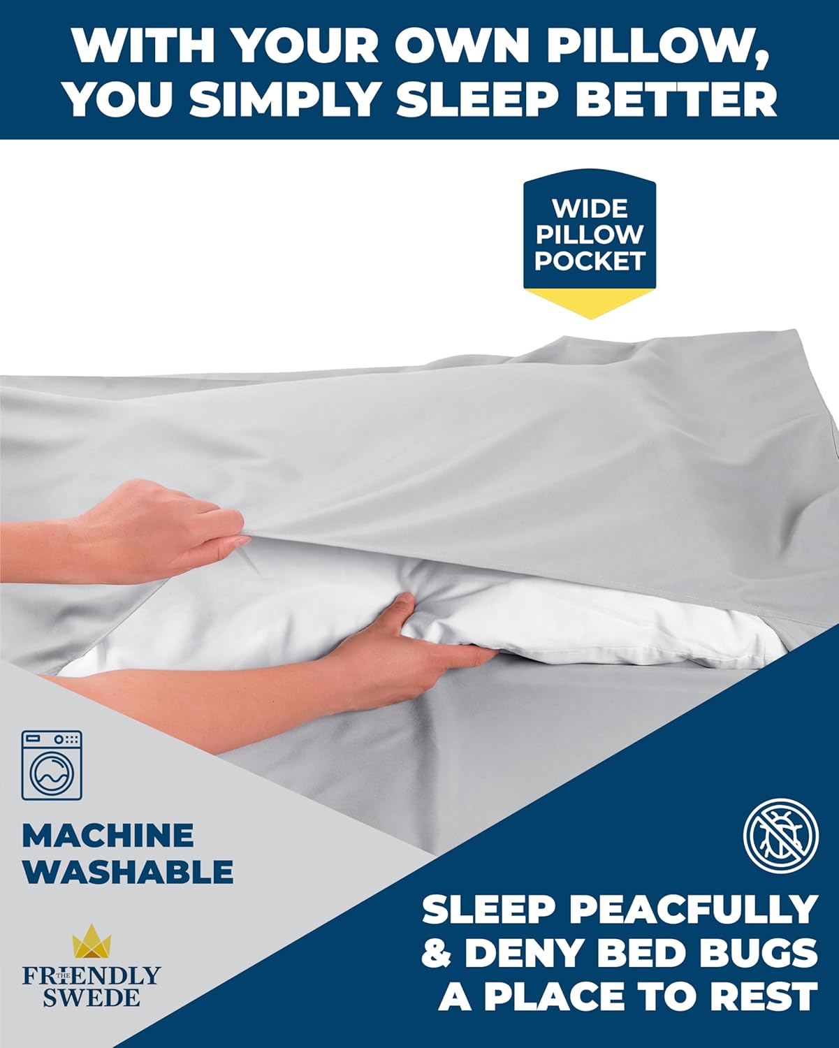 The Friendly Swede Sleeping Bag Liner — Ultralight Polyester or Cold Weather Microfiber Adult Sleep Sack; Thin Travel Sheets for Hotel; Camping Sheets; Travel Sleeping Bag with Pocket-Size Stuff Sack