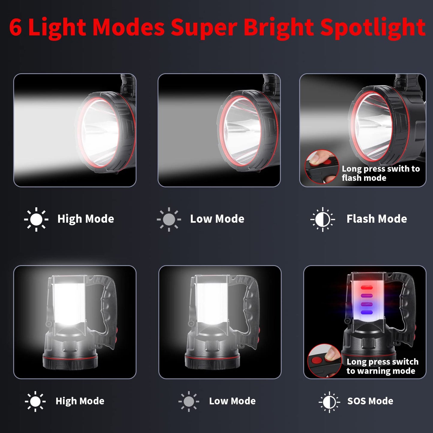 Vanvale Superbright LED Handheld Searchlight Tactical Waterproof Spotlight High Power Rechargeable Flashlights with Side Light USB Power Charger (Yellow Light)