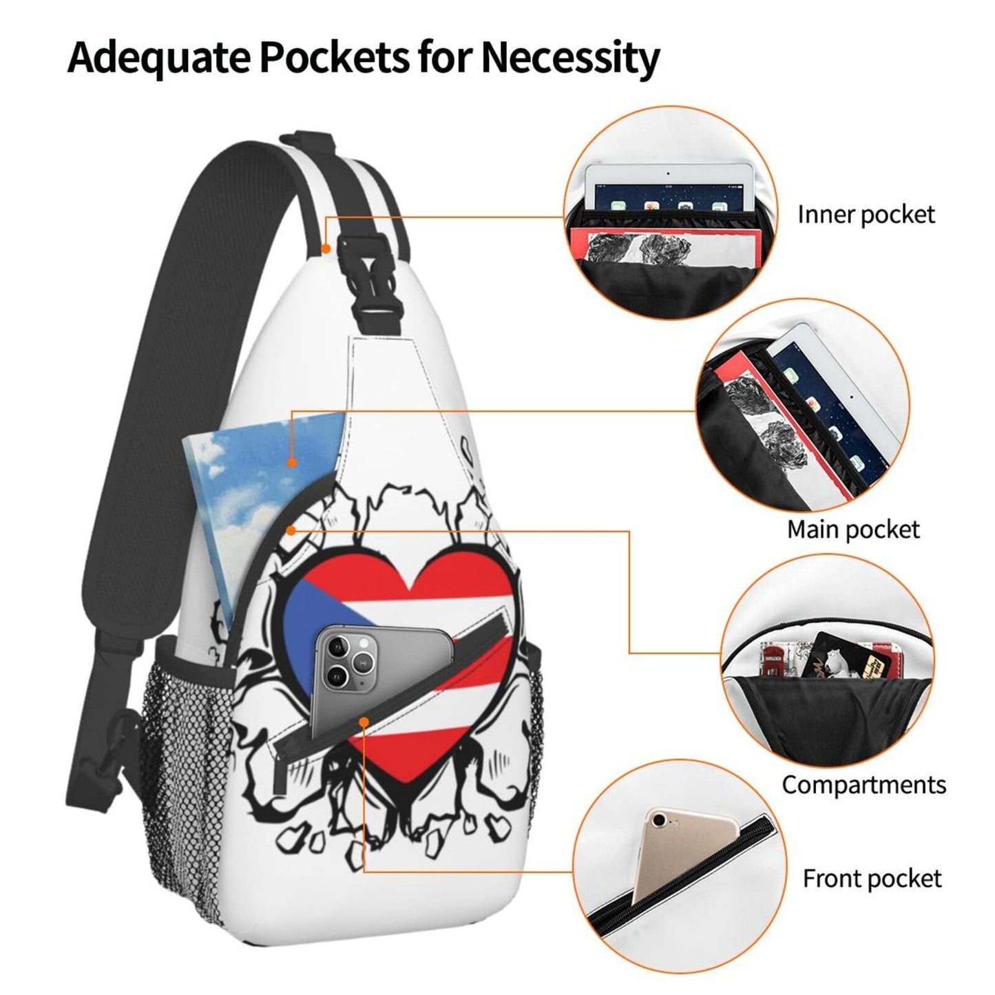 Puerto Rico Flag Sling Bag,Multipurpose Crossbody Backpack Shoulder Chest Bag for Women Men Travel Hiking Daypack