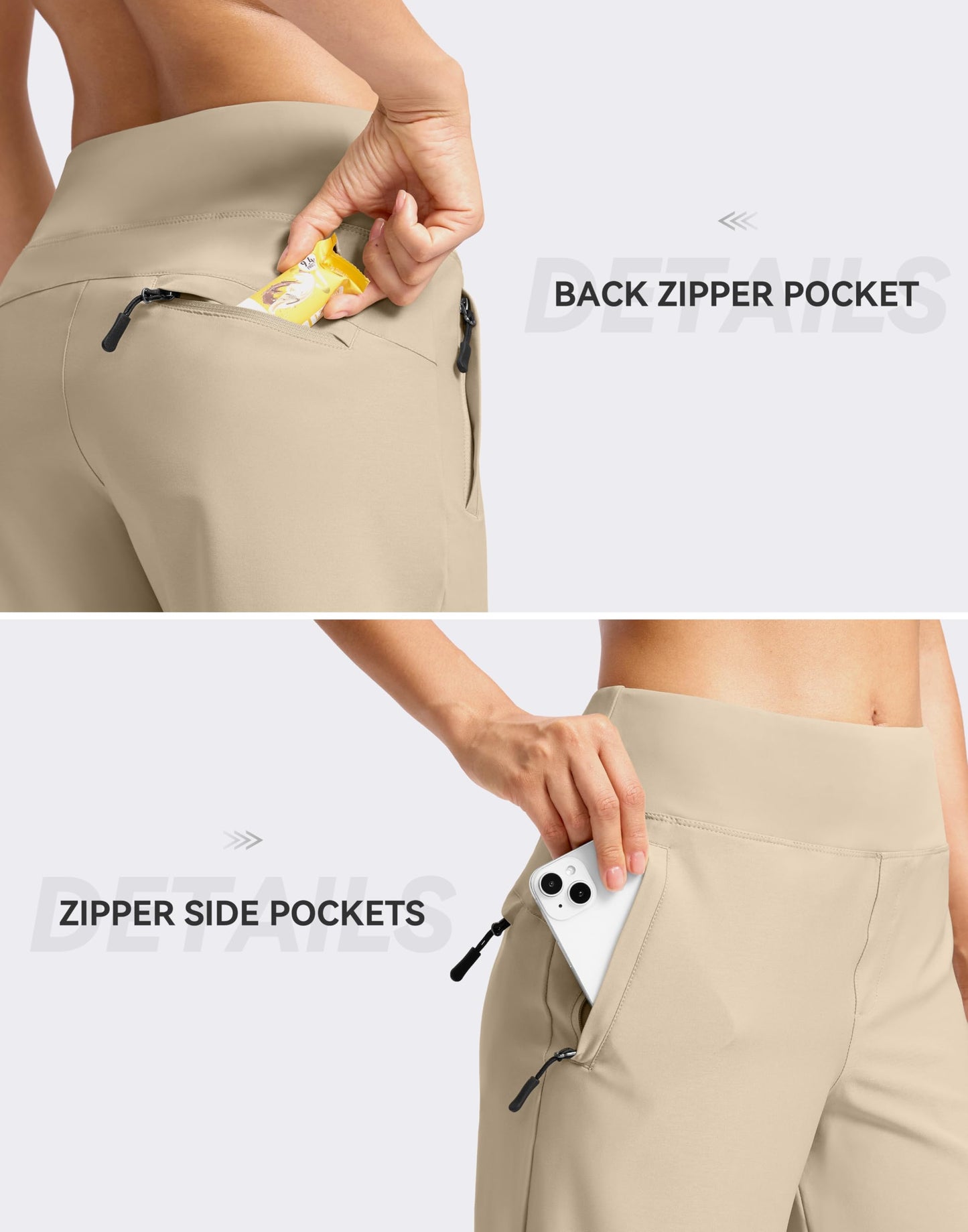 SANTINY Women's 5''/ 7''Hiking Shorts with 3 Zipper Pockets Lightweight Quick Dry Golf Shorts for Women Athletic Walking (Light Khaki_7-M)