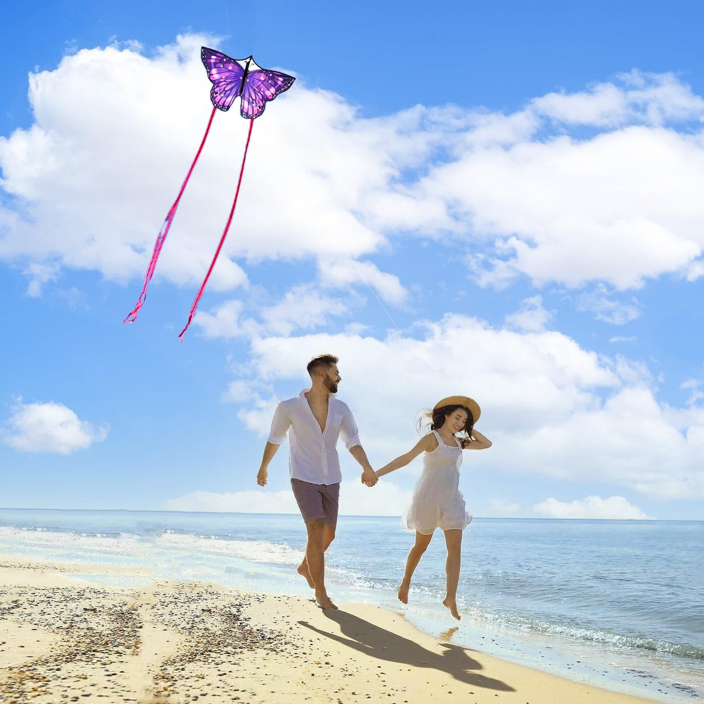 Flying Hoofer Large Butterfly Kite for Adults and Kids Ages 4-8 & 8-12 Easy to Fly, 55''X28'' Single Line Kite for Outdoor, Park or Beach.(Purple)