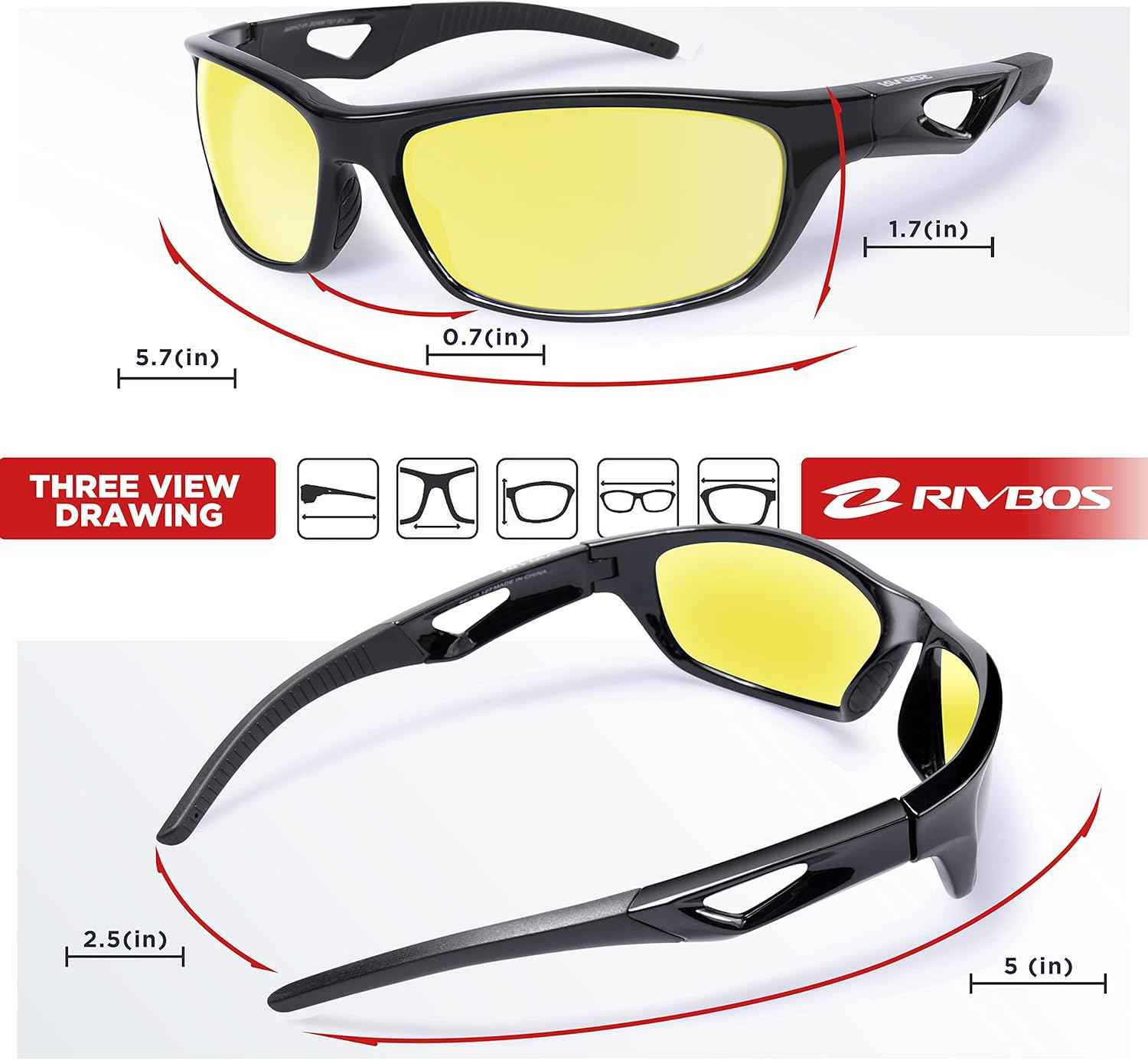 RIVBOS Polarized Sports Sunglasses for Men & Women - TR90 Frame for Cycling, Fishing, Running