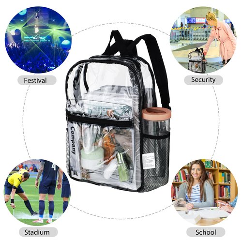 Silkfly 48 Pack Clear Backpacks Bulk PVC Transparent Bookbags Heavy Duty See Through Bags with Pockets for Stadium Work Travel(15 x 11 x 5.2 Inches)