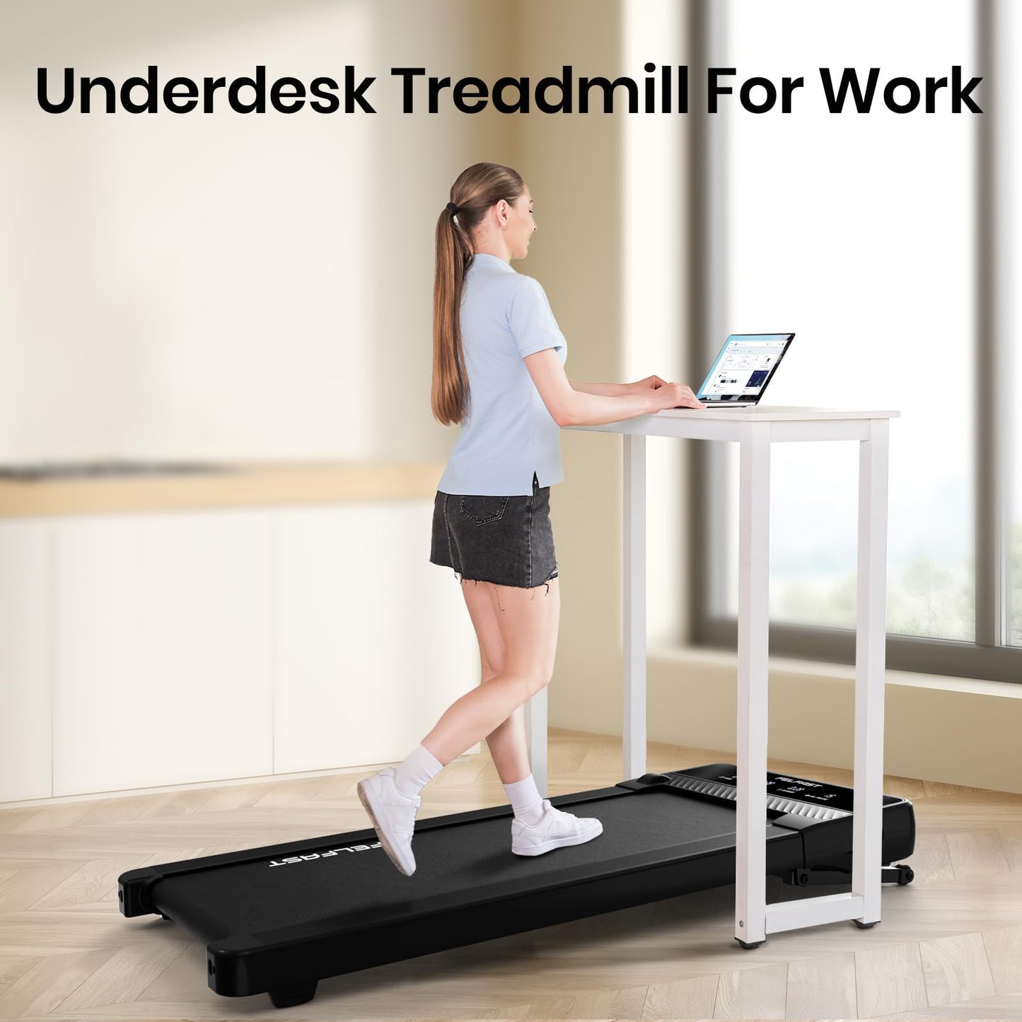 FelFast Walking Pad with 12% 6° Auto Incline, Under Desk Treadmill for Home Office w/Remote Control, 6 HIIT Mode, 265 Lbs Weight Capacity, 4 MPH Max, Desk Treadmill in LED Display, Black