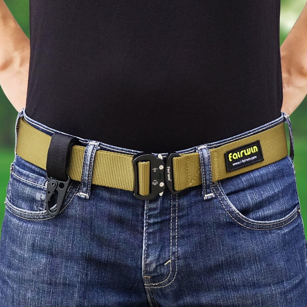 FAIRWIN Tactical Gear Clip, Nylon Key Ring Holder or Belt Keeper Military Utility Hanger Carabiner Molle Hook, Black, Tan, Green