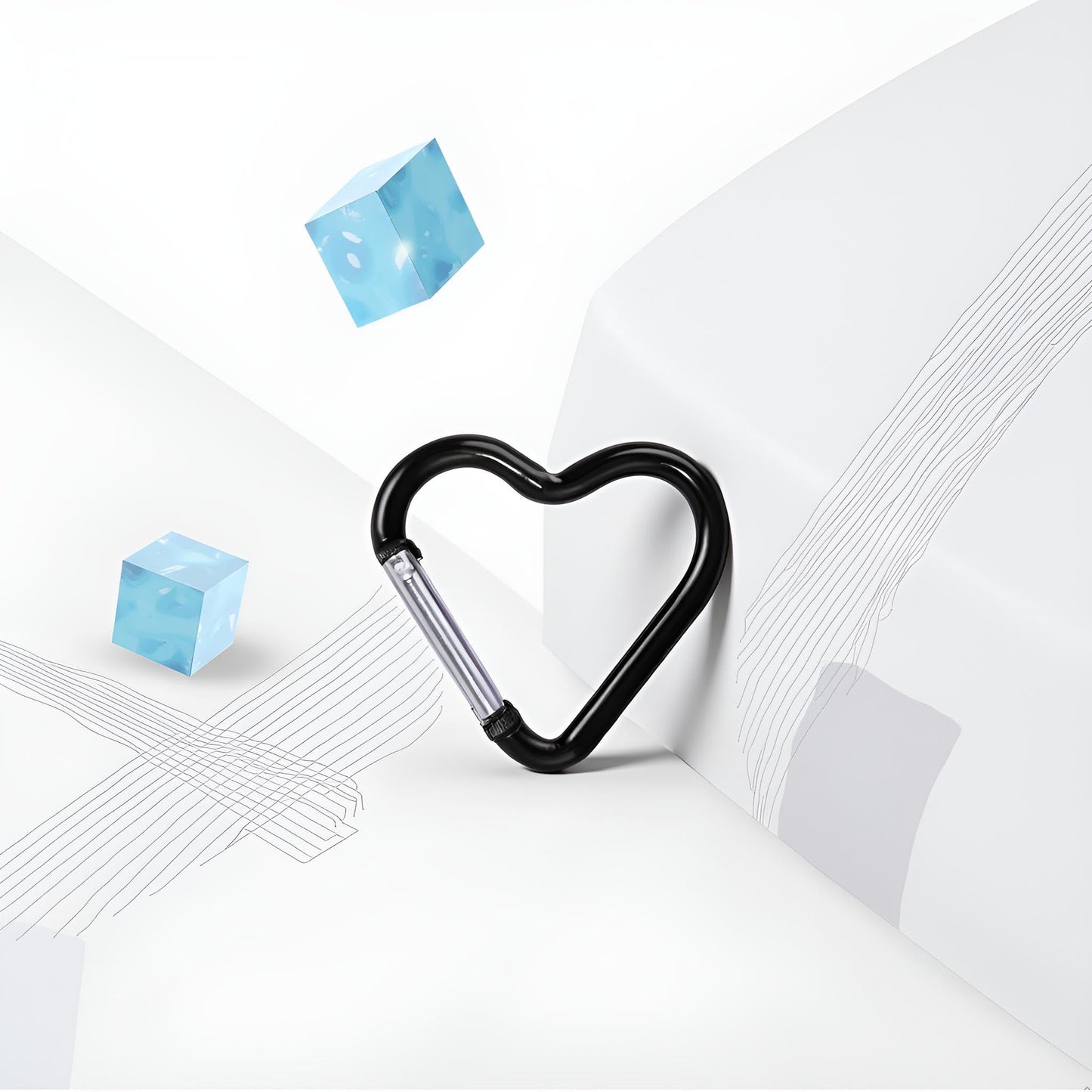 3Pcs Black Heart Shaped Snap Hook Aluminum Heart Key Ring Keychain Clip for Backpack Key Purse Straps，Fasteners，Buckles