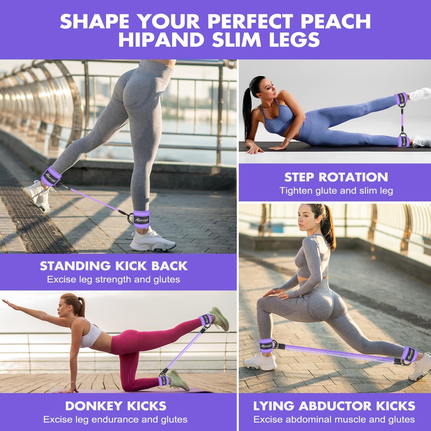 Ankle Bands for Working Out with Cuffs, Resistance Bands for Leg Butt Training Workout Equipment for Kickbacks Hip Gluteus Training Exercises, Exercise Bands for Strength Training, Yoga, Pilates