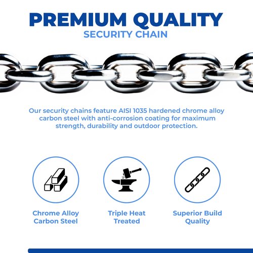 DocksLocks 8mm Security Chain Lock Set (3', 6' or 10') Heavy Duty, Cinch Style, Weatherproof, Hardened Carbon Steel, Includes Compact U-Lock 3ft
