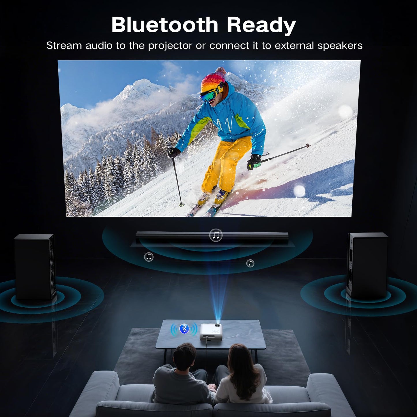 GROVIEW Native 1080P Bluetooth Projector, Home Theater Movie Mini Portable Projector with Built in Speaker, Compatible with PS5/Switch/USB for Bedroom Outdoor Indoor Use