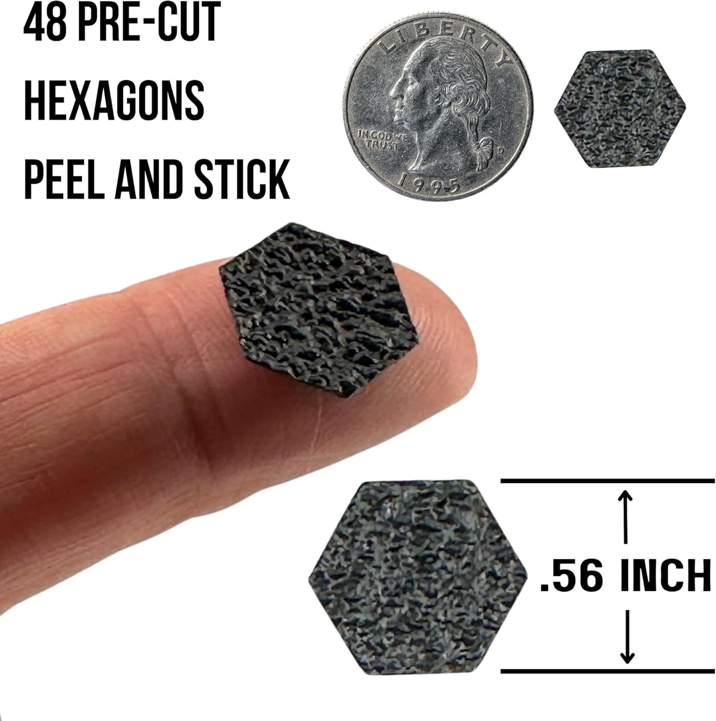 Tactical Grip Tape - 46 Pre-Cut Black Hexagon Textured Stickers for Enhanced Control