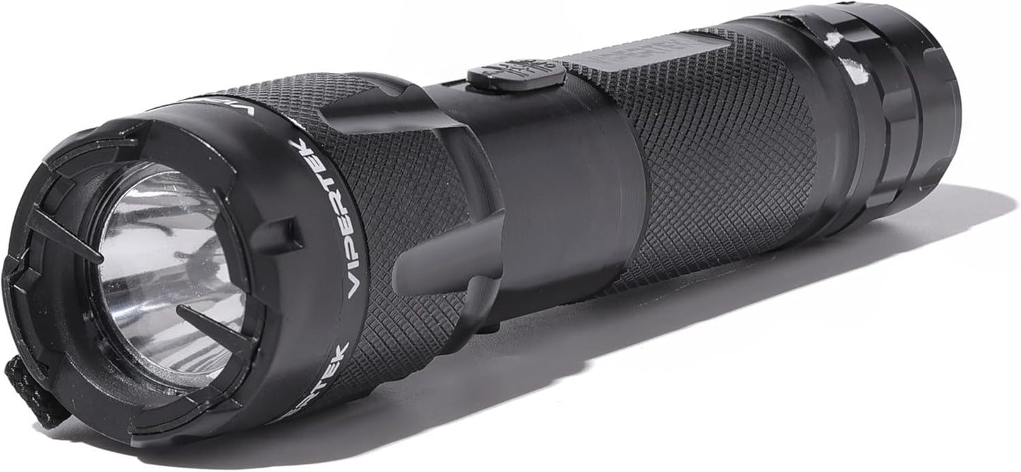 VIPERTEK VTS-T03 Aluminum Stun Gun for Self Defense Rechargeable with LED Flashlight, Black