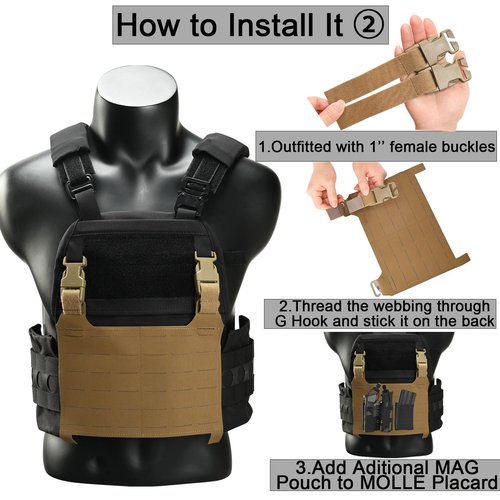 tactifans Tactical MOLLE Placard, Tactical Molle Front Flap with G-Hooks and Buckles Kit,Molle Hook and Loop Panel for Chest Rig,Hunting Vests(Coyote Brown)