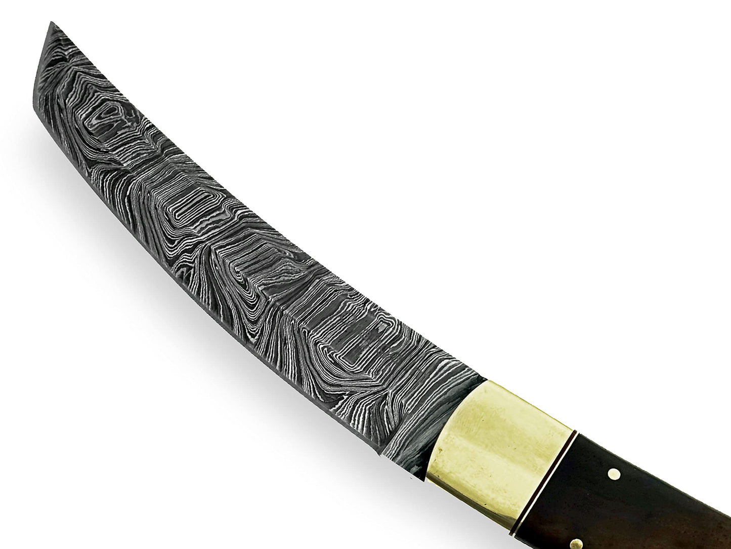 Handmade Damascus Steel Tanto, Skinner, Hunting, Fixed Blade, and Camping Knife with Leather Sheath – Durable Outdoor Knife Collection (OB-1092) (Brown)