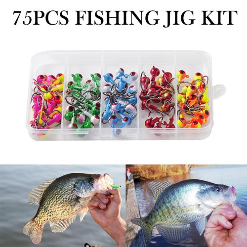 Crappie Jig Heads Kit, 75 Pieces Fishing Jig Head Hooks for Fishing Crappie Bass Trout Walleye 1/8oz 1/16oz 1/32oz