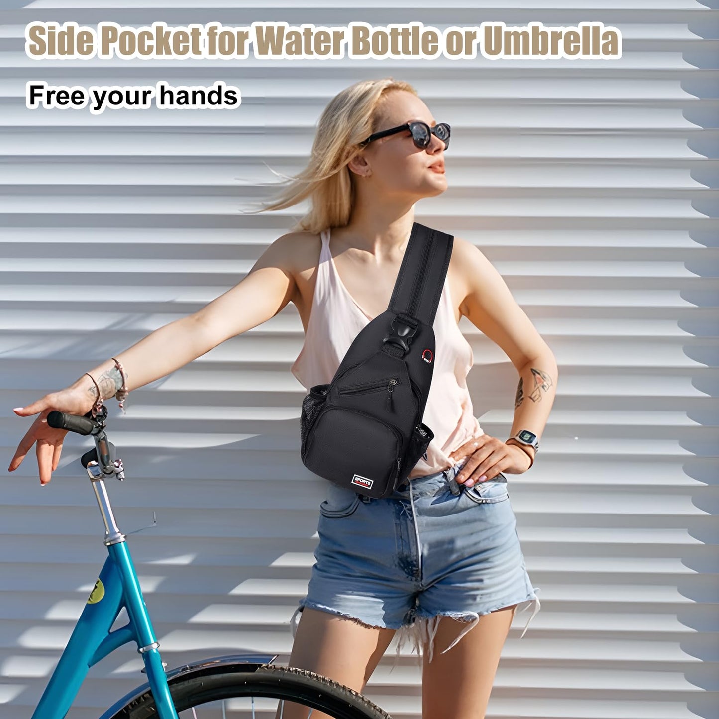 Geestock Crossbody Sling Bag for Men & Women, 2-1 Small Backpack Convertible Sling Backpack Waterproof Shoulder Chest Bag for Daypack Travel Hiking (Black)